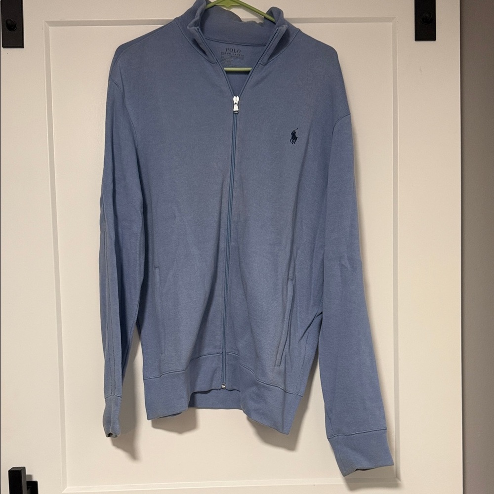 Polo by Ralph Lauren Men’s Sky Blue Full-Zip Mock Collar Sweater